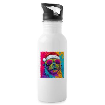 Robbe Tier Weihnachten Porträt - Trinkflasche mit integriertem Trinkhalm - Weiß - Rechts