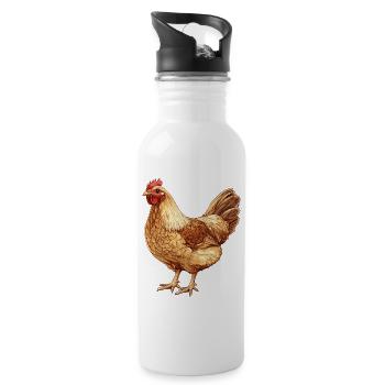 Chicken in a warm gold tone – nature drawing - Water bottle with straw - white - Right