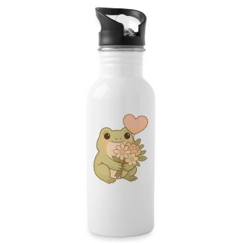 Kawaii Frog with Flowers – Cute Frogcore Art - Water bottle with straw - white - Right