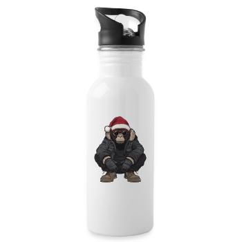 Gorilla Weihnachten Winter - Trinkflasche mit integriertem Trinkhalm - Weiß - Rechts