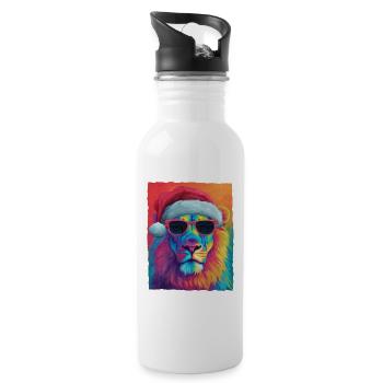 Lion Christmas Portrait - Water bottle with straw - white - Right