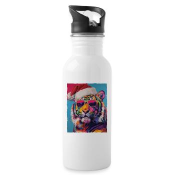 Tiger Christmas Portrait - Water bottle with straw - white - Right