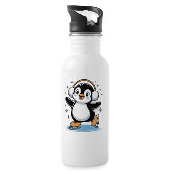 Winterschlittschuh-Pinguin Flair - Trinkflasche mit integriertem Trinkhalm - Weiß - Rechts