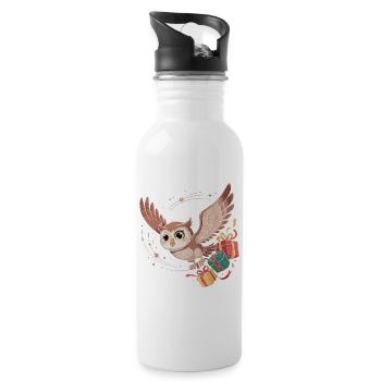Owl Flight with Gifts - Water bottle with straw - white - Right