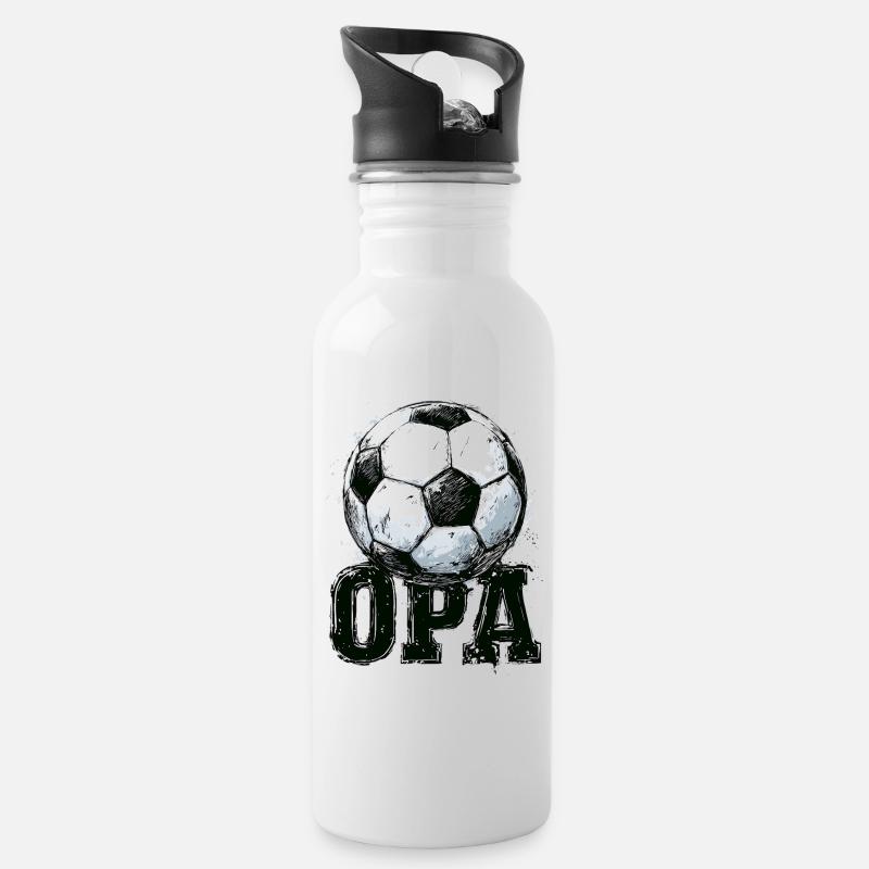 OPA Großvater Fußball - Trinkflasche mit integriertem Trinkhalm - Weiß