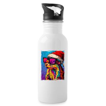 Squirrel Christmas Portrait - Water bottle with straw - white - Right