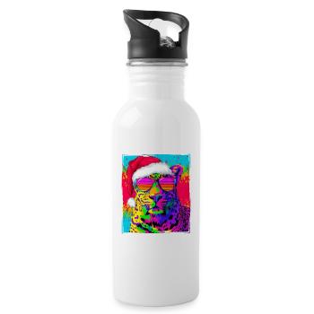 Leopard Weihnachten Porträt - Trinkflasche mit integriertem Trinkhalm - Weiß - Rechts