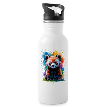Colorful Watercolor Panda - Water bottle with straw - white - Right