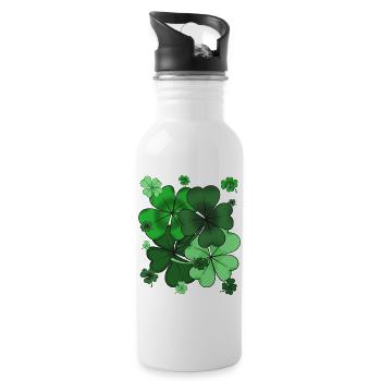 Green Shamrock Pattern - Water bottle with straw - white - Right