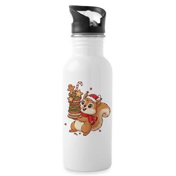 Christmas Squirrel with Cookies - Water bottle with straw - white - Right