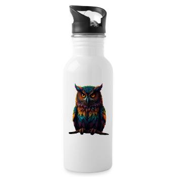 Plumes de hibou colorées, yeux néon - Gourde avec paille intégrée - blanc - Droite