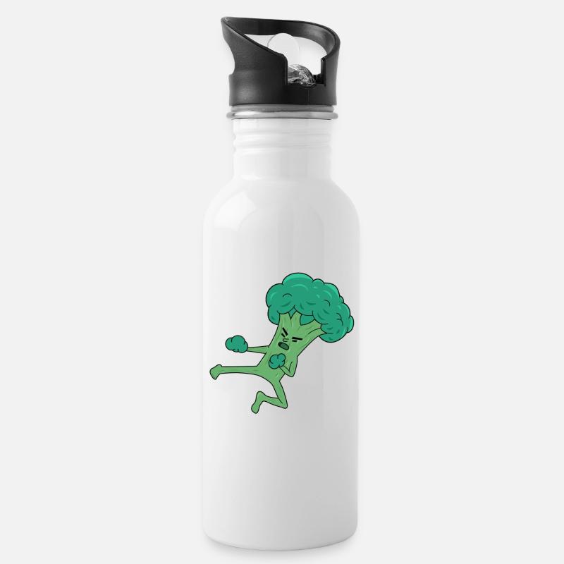 Broco Lee Martial Arts Kick lustiges Gemüseessen - Trinkflasche mit integriertem Trinkhalm - Weiß