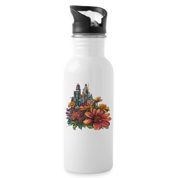 Blühende Skyline Farbexplosion - Trinkflasche mit integriertem Trinkhalm - Weiß - Rechts