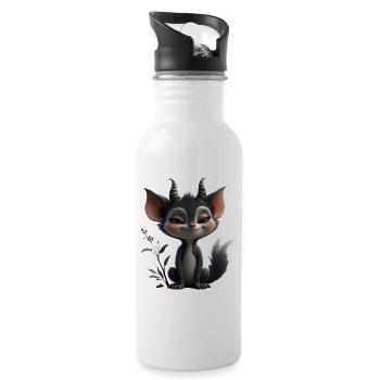 Chat Gobelin de la Forêt, avec des Cornes - Gourde avec paille intégrée - blanc - Droite