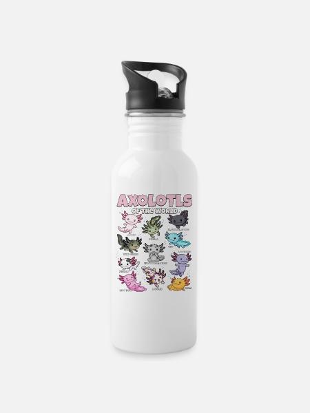 Axolotls der Welt Kawaii Bildungsgrafik - Trinkflasche mit integriertem Trinkhalm - Weiß