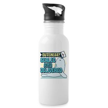 Sattelrobbe Robben Cuteness? Sealed And Delivered - Trinkflasche mit integriertem Trinkhalm - Weiß - Rechts