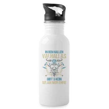 Mittelalter Schildwall Mittelaltermarkt Wikinger - Trinkflasche mit integriertem Trinkhalm - Weiß - Rechts