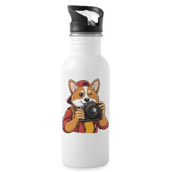 Lustiger cooler Corgi-Fotograf mit Kamera - Trinkflasche mit integriertem Trinkhalm - Weiß - Rechts