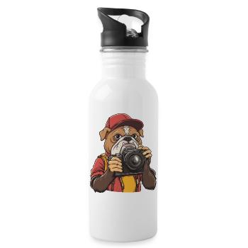 Lustiger, cooler Bulldoggenfotograf mit Kamera - Trinkflasche mit integriertem Trinkhalm - Weiß - Rechts