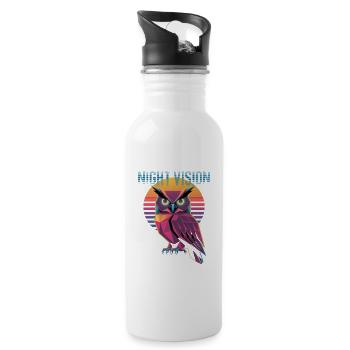 Night Vision Eule Retro Synthwave Sunset - Trinkflasche mit integriertem Trinkhalm - Weiß - Rechts