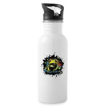 Farbklecks Frosch Neon Stil - Trinkflasche mit integriertem Trinkhalm - Weiß - Rechts