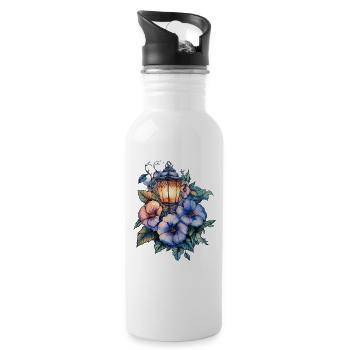 Laternenlicht und Blütenbouquet - Trinkflasche mit integriertem Trinkhalm - Weiß - Rechts