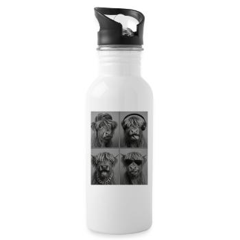 Beef Highland Cow Four Faces Collage - Water bottle with straw - white - Right