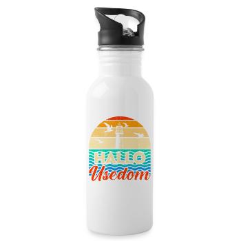 Urlaub auf Usedom Ostsee HALLO USEDOM Lustig - Trinkflasche mit integriertem Trinkhalm - Weiß - Rechts