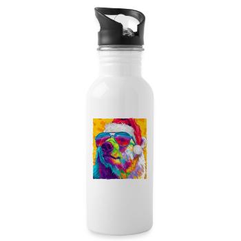 Polar Bear Christmas Portrait - Water bottle with straw - white - Right