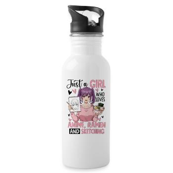 Just A Girl Who Loves Anime Ramen Sketching - Water bottle with straw - white - Right
