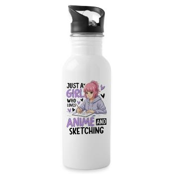 Just A Girl Who Loves Anime And Sketching - Water bottle with straw - white - Right