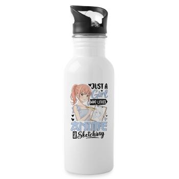 Just A Girl Who Loves Anime And Sketching - Water bottle with straw - white - Right