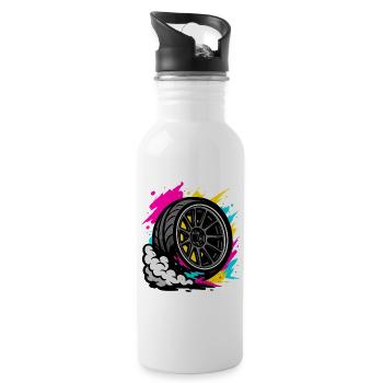 Neon Drift Rad, Burnout Tuning Shirt - Trinkflasche mit integriertem Trinkhalm - Weiß - Rechts