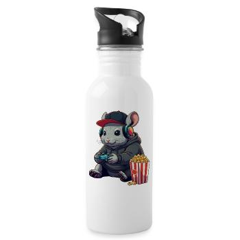 Chinchilla Gamer With Popcorn - Water bottle with straw - white - Right