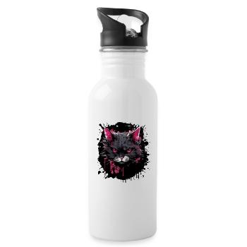 Cat portrait - Water bottle with straw - white - Right