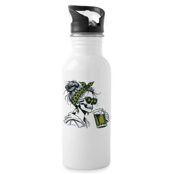 Shamrock Skeleton With Beer Funny Saint Patrick's - Water bottle with straw - white - Right