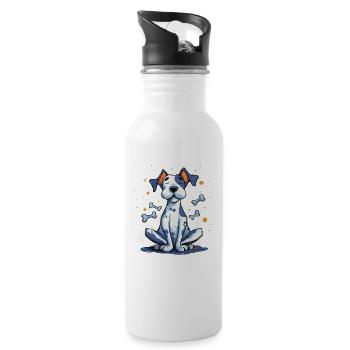 Blauer Hund Cartoon mit Knochen - Trinkflasche mit integriertem Trinkhalm - Weiß - Rechts