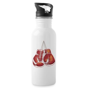 Rote Boxhandschuhe Illustration - Trinkflasche mit integriertem Trinkhalm - Weiß - Rechts