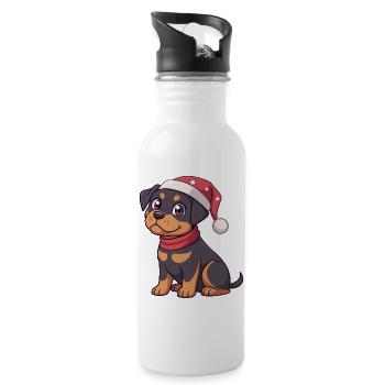 Welpen-Weihnachtszeichentrick Roter Hut - Trinkflasche mit integriertem Trinkhalm - Weiß - Rechts