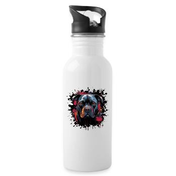 Farbenexplosions Pitbull Porträt - Trinkflasche mit integriertem Trinkhalm - Weiß - Rechts
