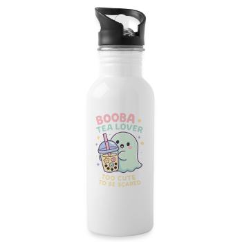 Bubble Tea Ghost, Cute Boba Lover - Water bottle with straw - white - Right