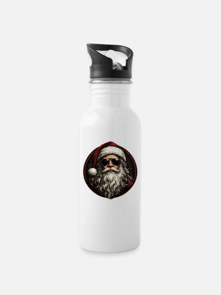Cool Santa Claus with Sunglasses Retro - Water bottle with straw - white