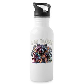 Funny Raccoon - Trinkflasche mit integriertem Trinkhalm - Weiß - Rechts