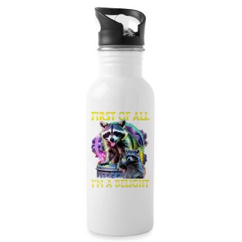 Funny Raccoon - Trinkflasche mit integriertem Trinkhalm - Weiß - Rechts
