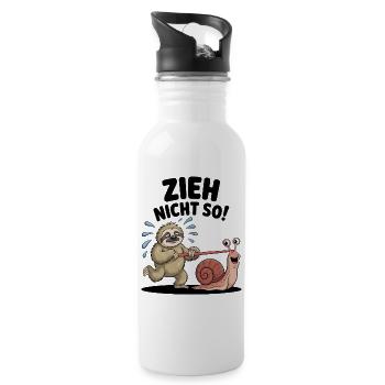 Faultier zieht Schnecke, lustiger cartoon - Trinkflasche mit integriertem Trinkhalm - Weiß - Rechts