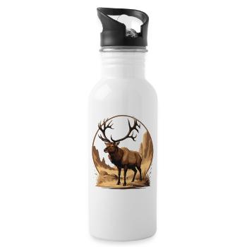 Deer illustration in rocky wilderness landscape - Water bottle with straw - white - Right