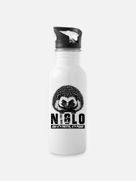 Hérisson - NIGLO qui s'y frotte s'y pique - Gourde avec paille intégrée - blanc