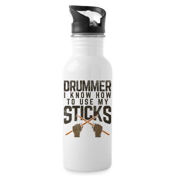 Drummer I Know How To Use My Sticks Graphic - Water bottle with straw - white - Right