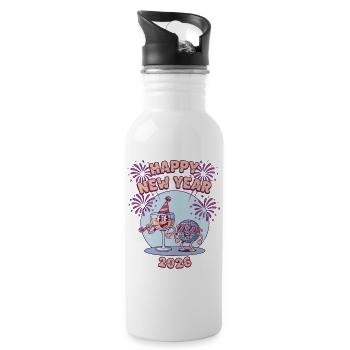 Happy New Year 2026 Fireworks Celebration - Water bottle with straw - white - Right