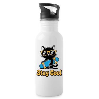 Stay Cool Cat Skateboard - Trinkflasche mit integriertem Trinkhalm - Weiß - Rechts